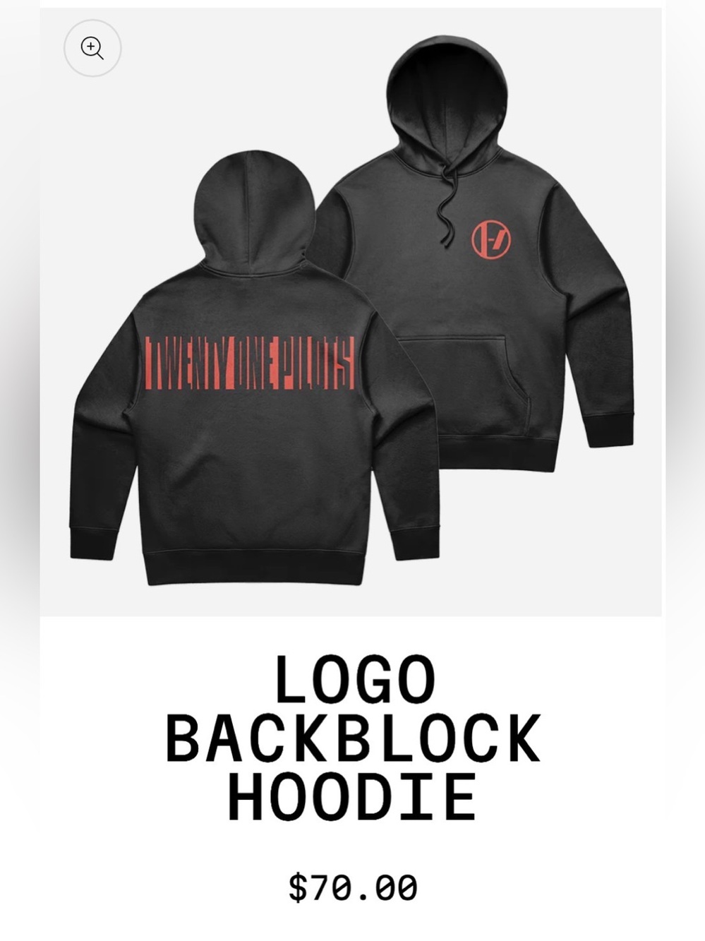 Twenty One Pilots Black Hoodie with Red Logo & Backblock Text Size L